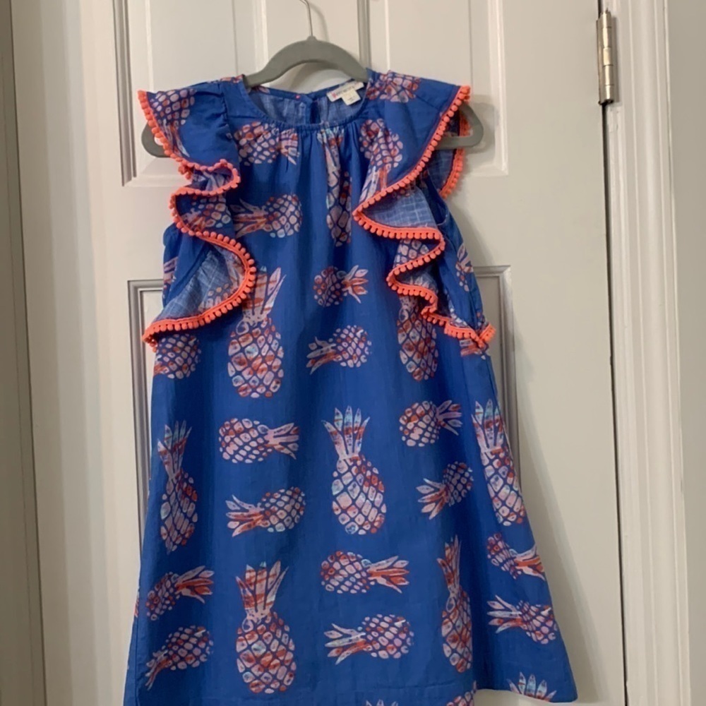 Girls J Crew pineapple cotton dress size 7 100% cotton cute ruffle trim